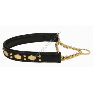 Comfy Half Check Leather Dog Collar : fits up to 22" . Leather is 15" (Width 1")